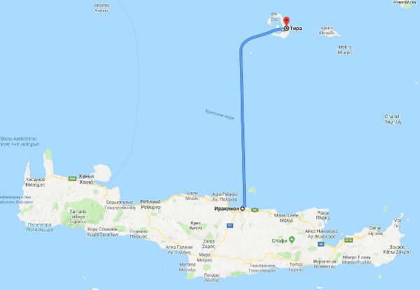 Карта маршрута Крит-Санторини