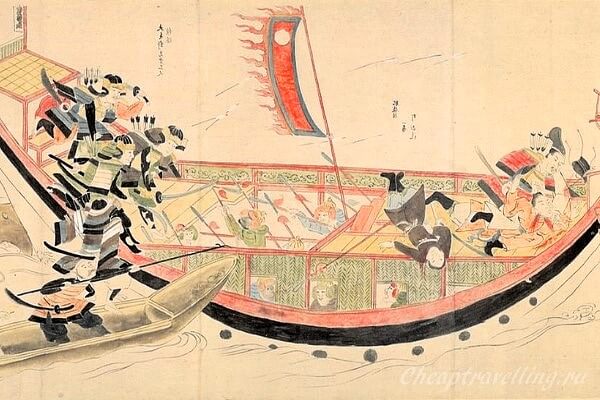 Японская лодка идёт на абордаж монгольского судна